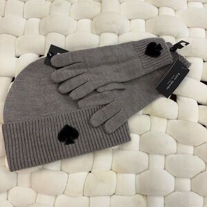 Kate Spade Charcoal Knit Hat and Gloves Set